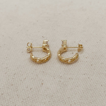 18k Gold Filled Vintage Princess Cut CZ Detailed C-Hoop Earrings