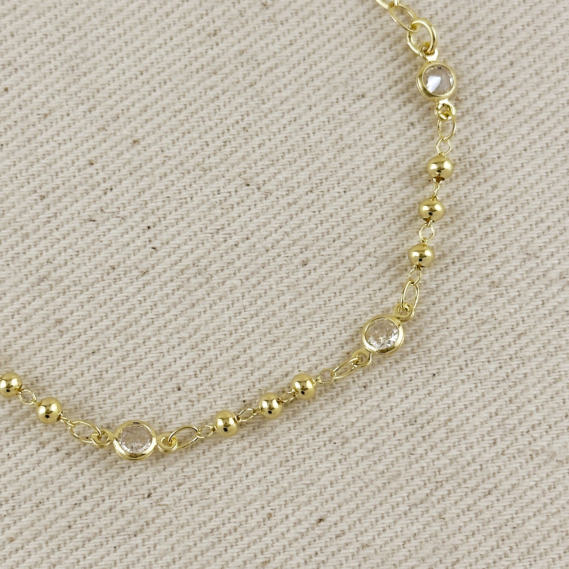 18k Gold Filled Beaded Bezel CZ Bracelet