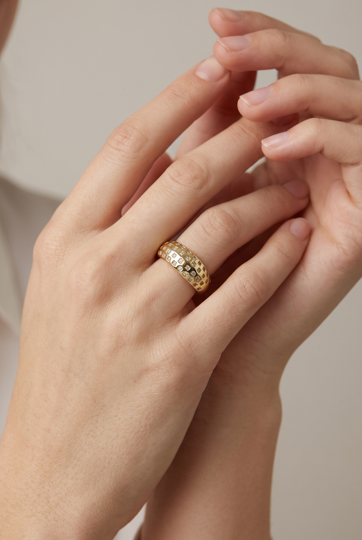 18k Gold Filled Pave Set CZ Dome Ring