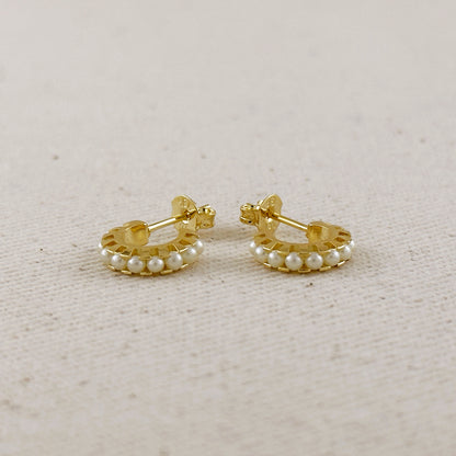 18k Gold Filled Petite Pearl C-Hoop Earrings