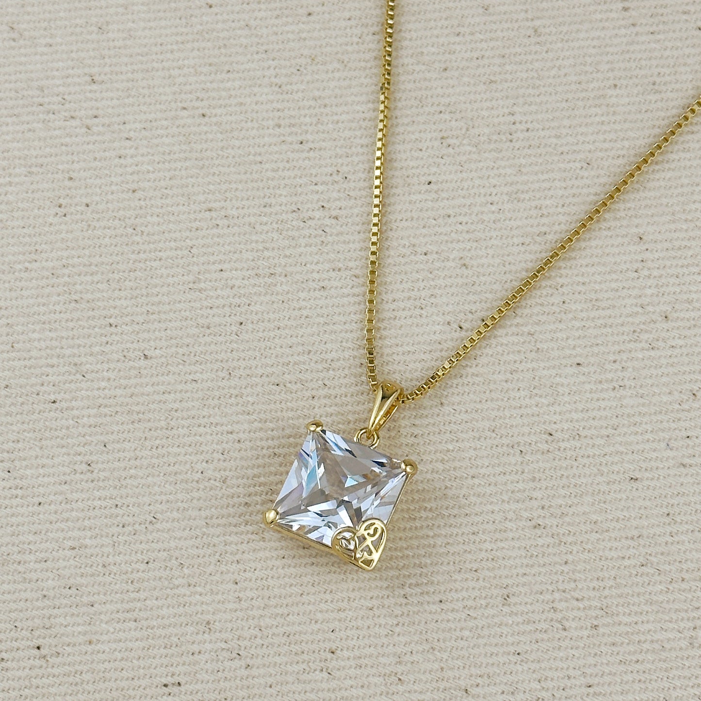 18k Gold Filled Oversized Princess Cut Necklace