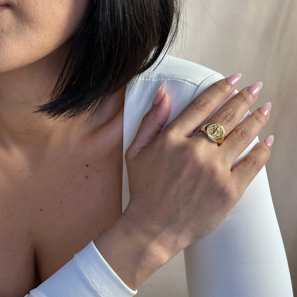 18k Gold Filled Saint Benedict Signet Ring