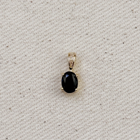 18k Gold Filled Oval Black Cubic Zirconia Charm