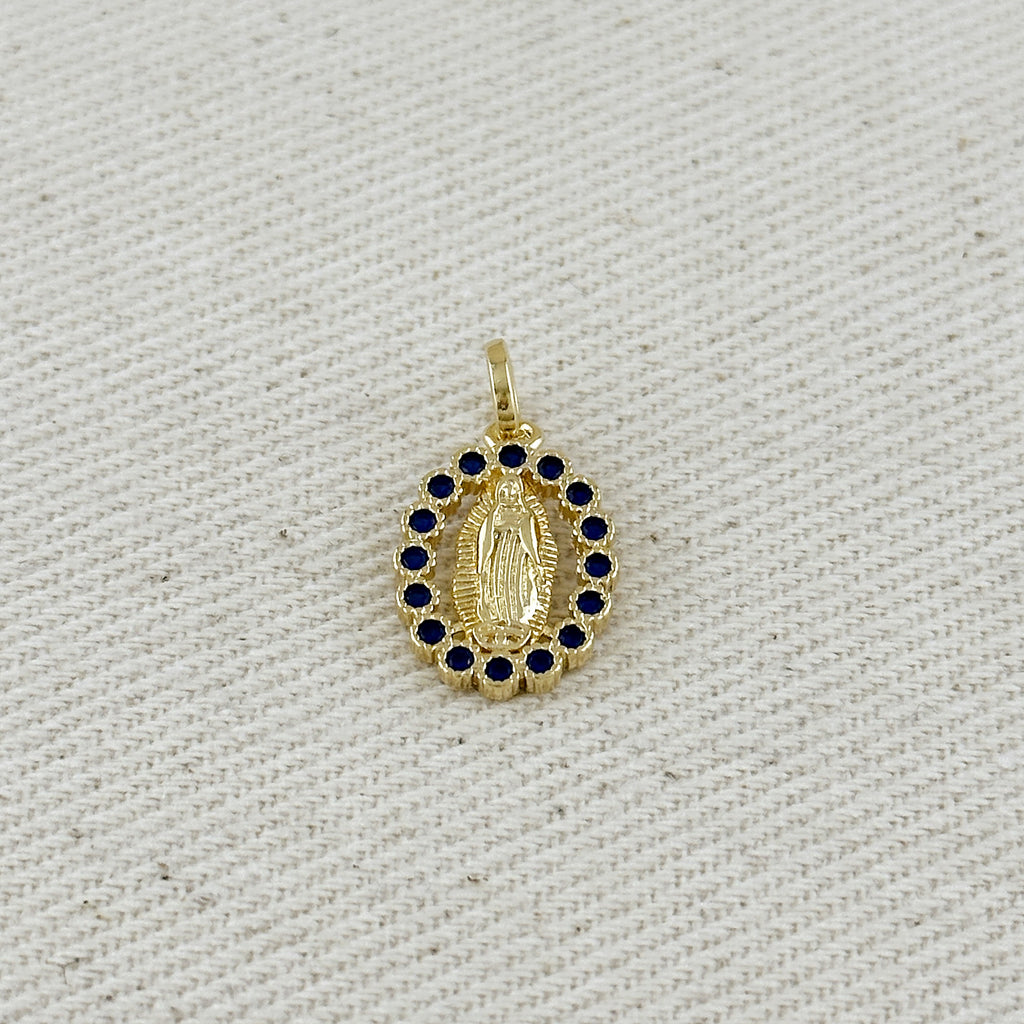 18k Gold Filled Lady of Guadalupe Pendant with Sapphire CZ Stones