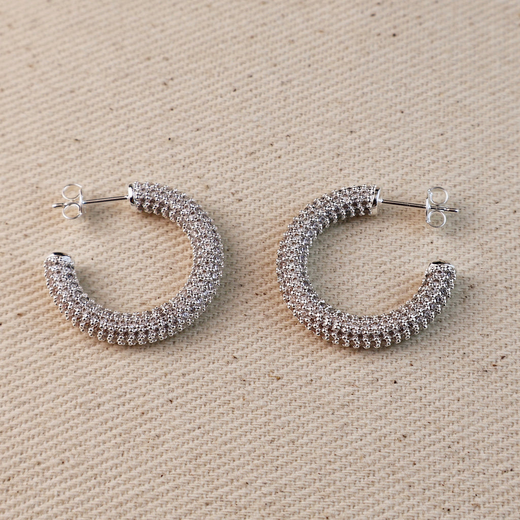 Iced Out C Hoop Earrings with Micro CZ Stones