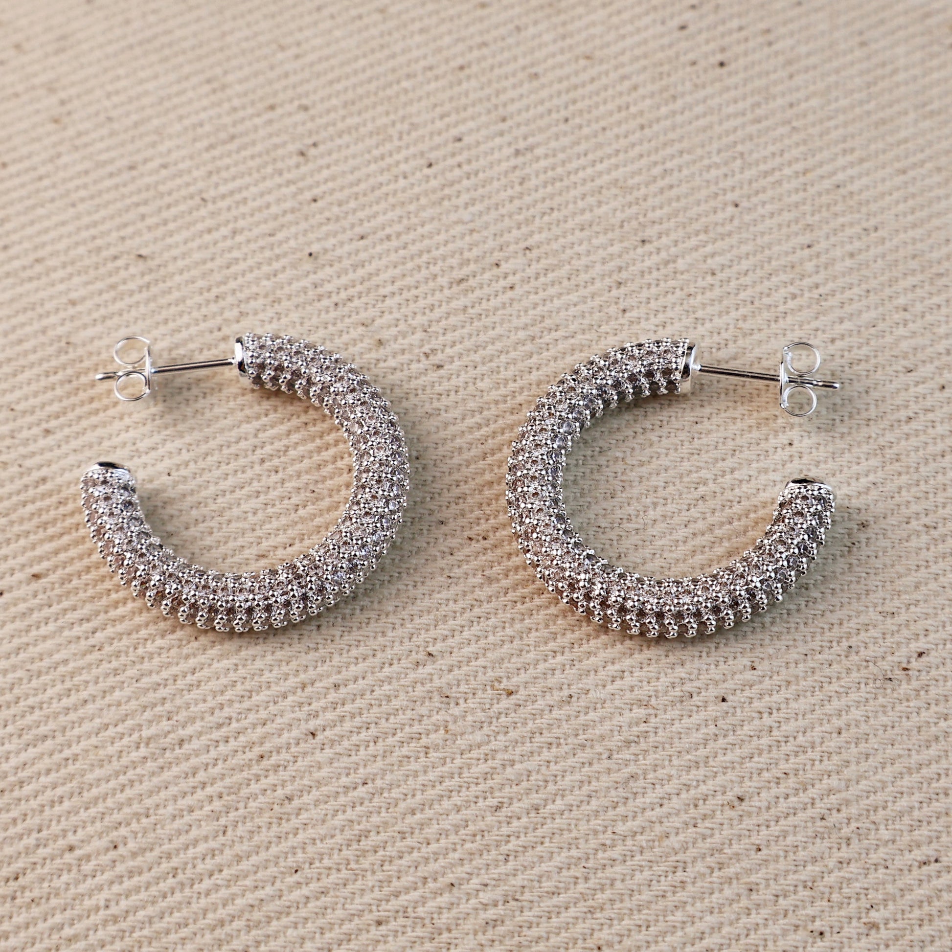 Iced Out C Hoop Earrings with Micro CZ Stones