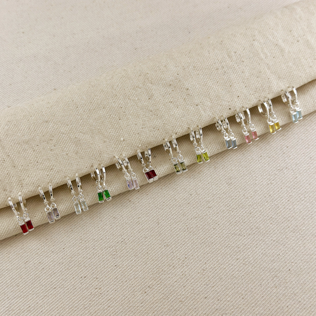 Silver Filled Baguette Birthstone Earrings