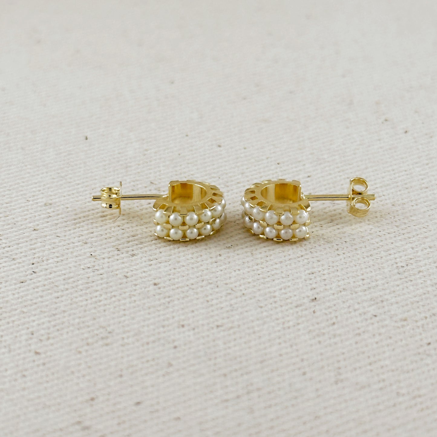 18k Gold Filled Petite Double Pearl C-Hoop Earrings