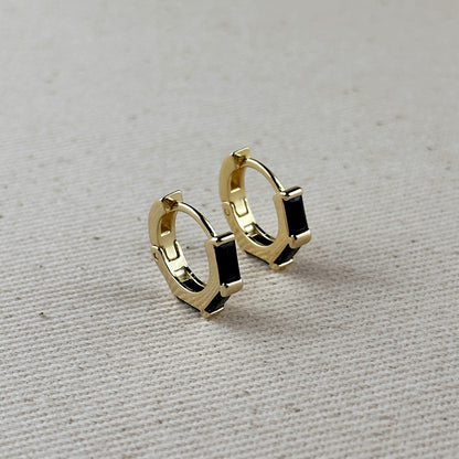 18k Gold Filled Colored Baguette CZ Clicker Hoop Earrings