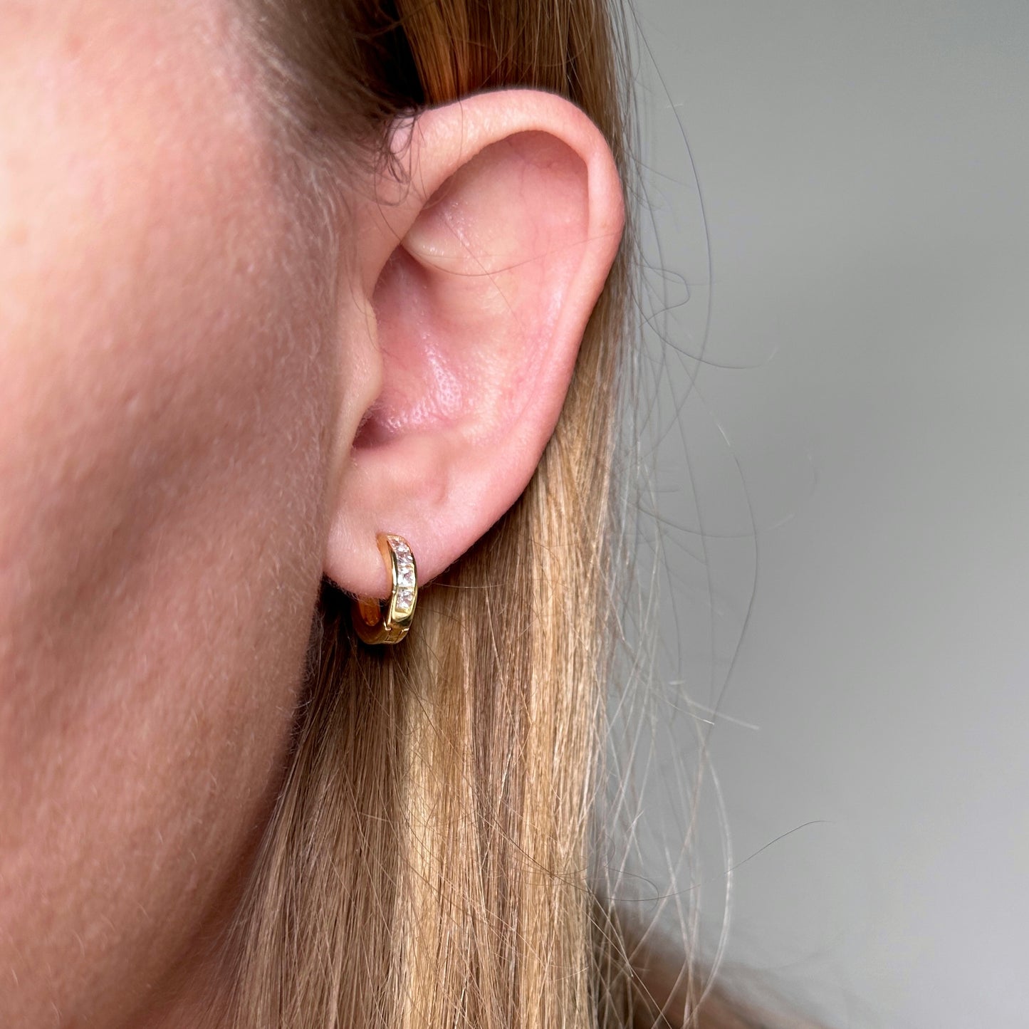 18k Gold Filled CZ Line Clicker Hoop Earrings