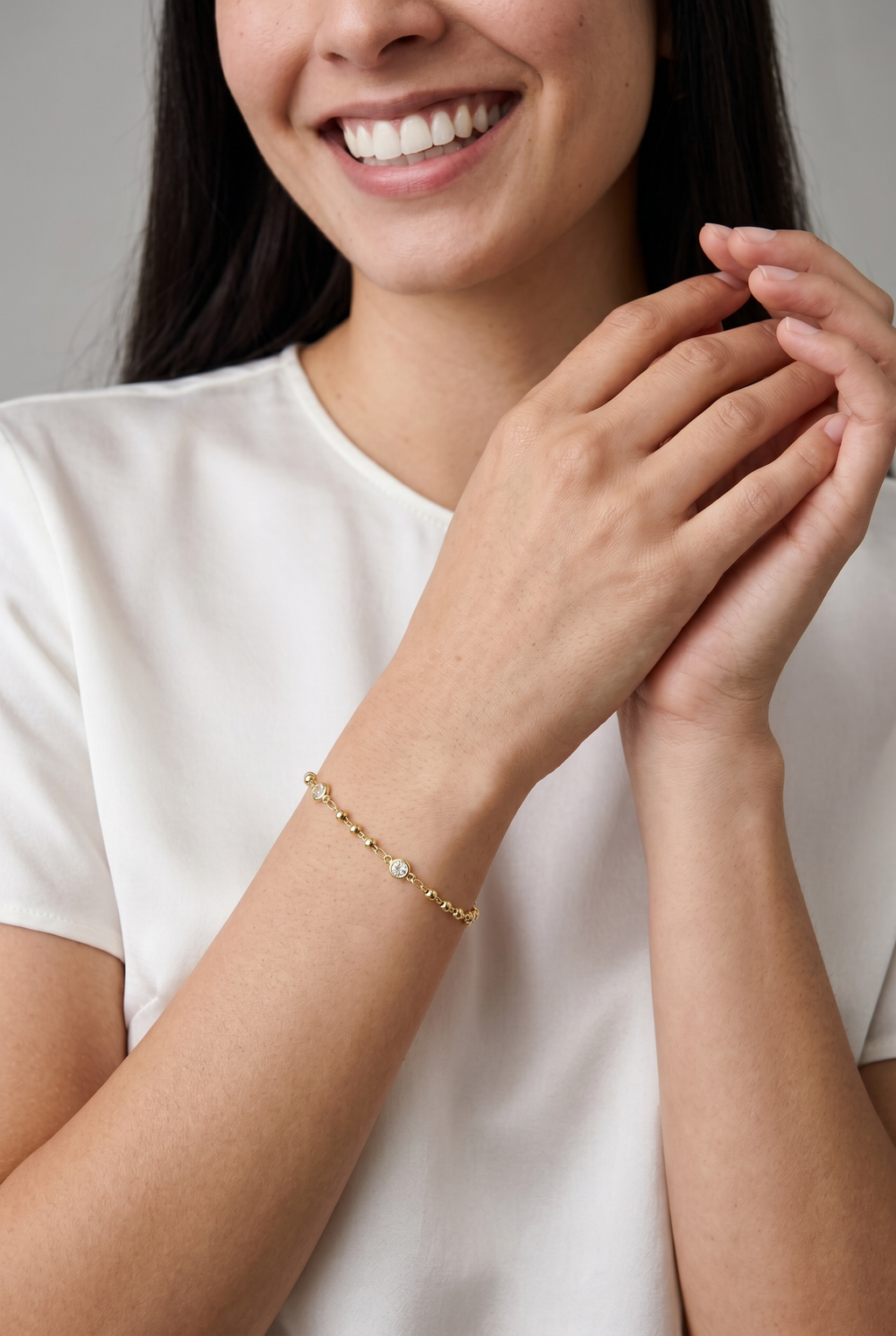 18k Gold Filled Beaded Bezel CZ Bracelet