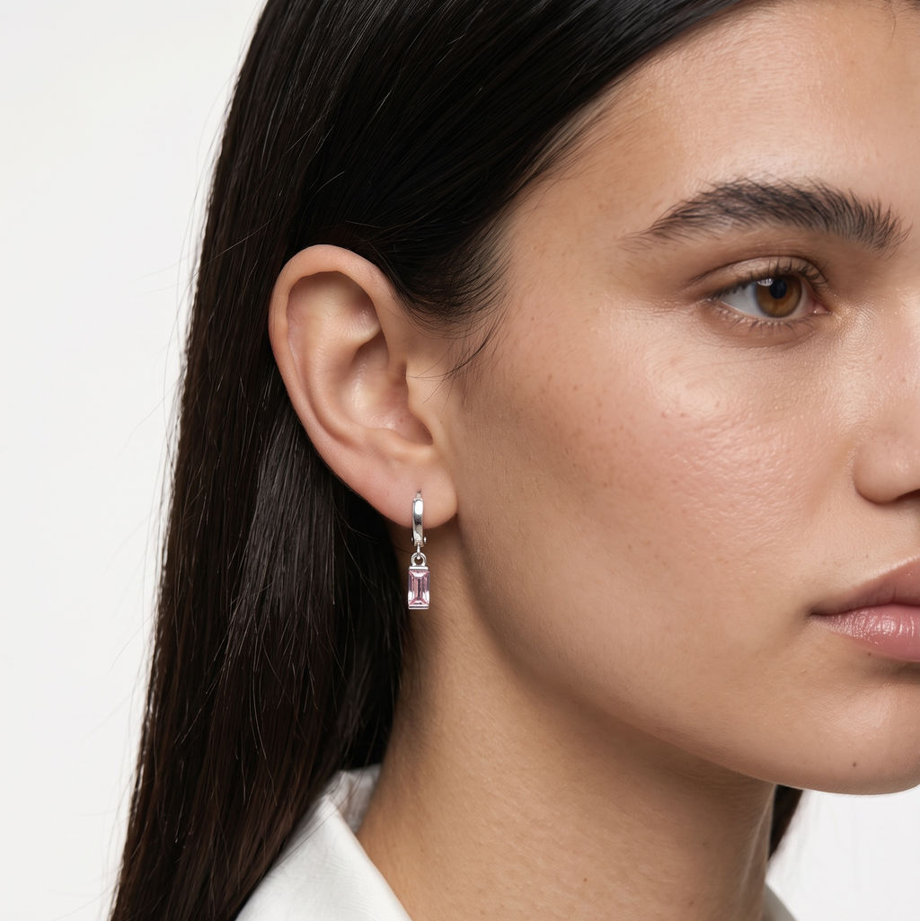 Silver Filled Baguette Birthstone Earrings