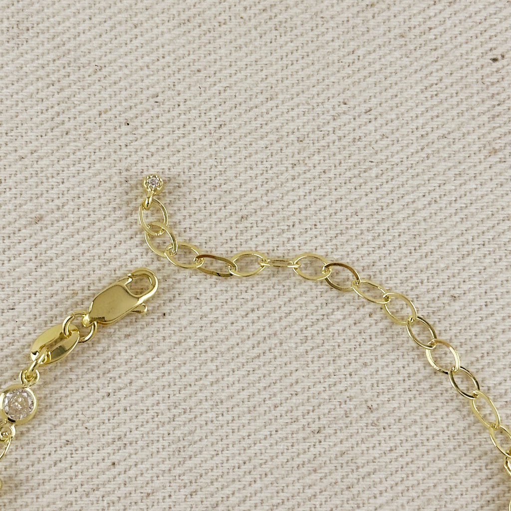 18k Gold Filled Beaded Bezel CZ Bracelet