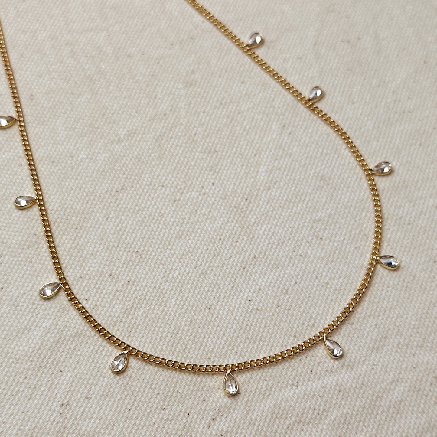 18k Gold Filled 2mm Curb Chain With Bezel CZ Drops Necklace