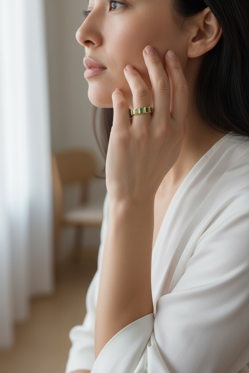 18k Gold Filled Chunky Emerald CZ Eternity Band Ring