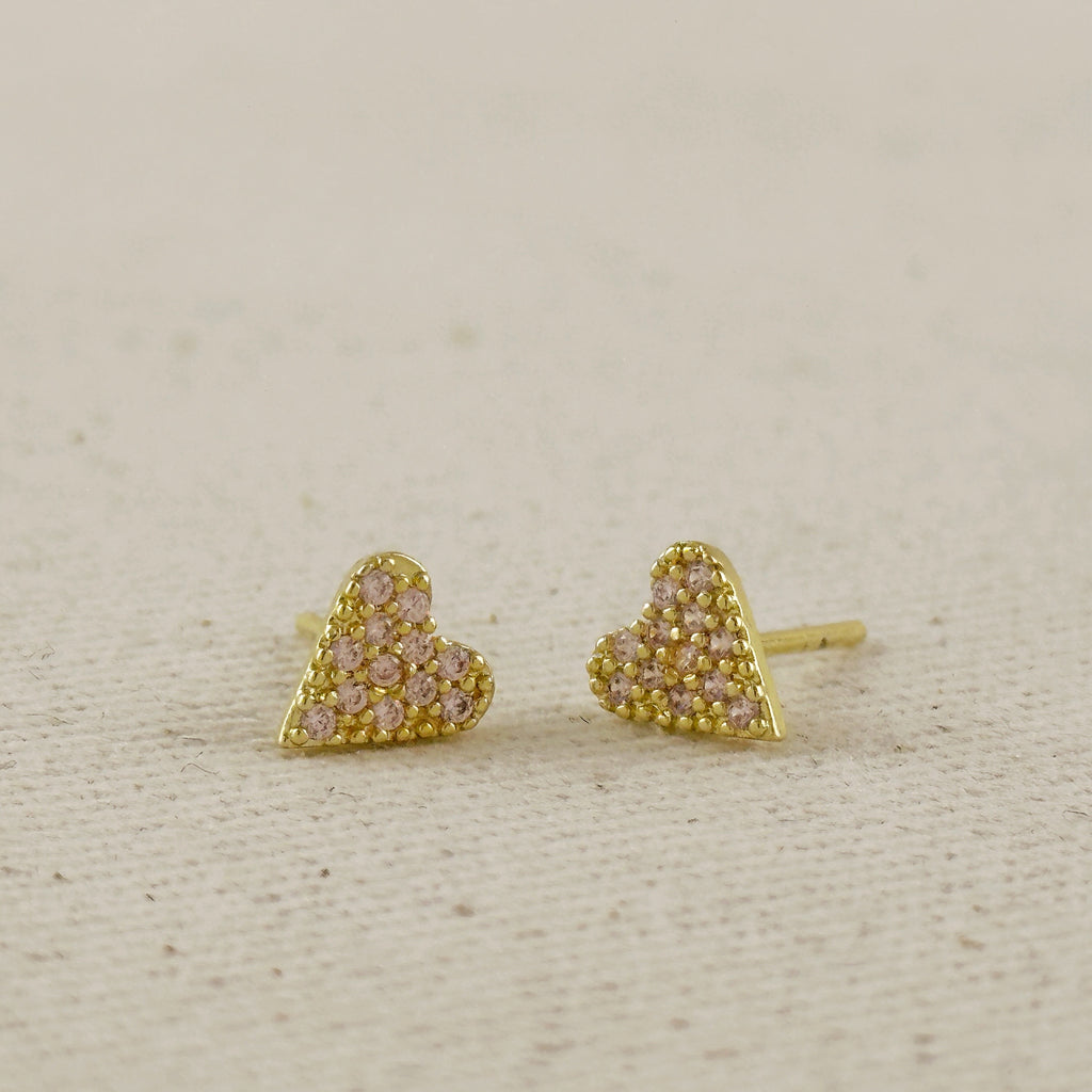18k Gold Filled Colored CZ Heart Stud Earrings