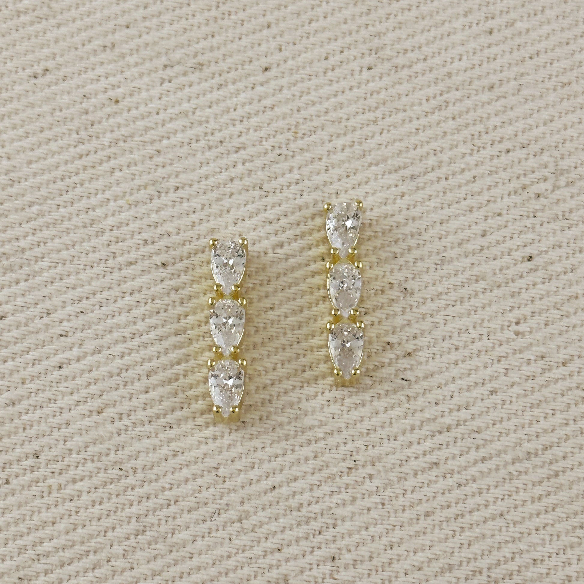 18k Gold Filled Triple CZ Drop Earrings