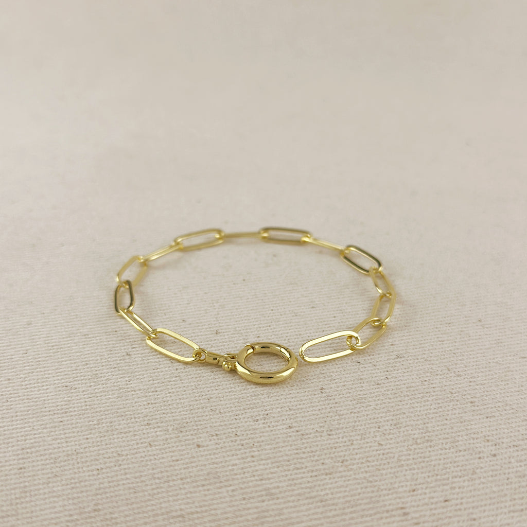 18k Gold Filled Paperclip Chain With Round Clicker Clasp Bracelet