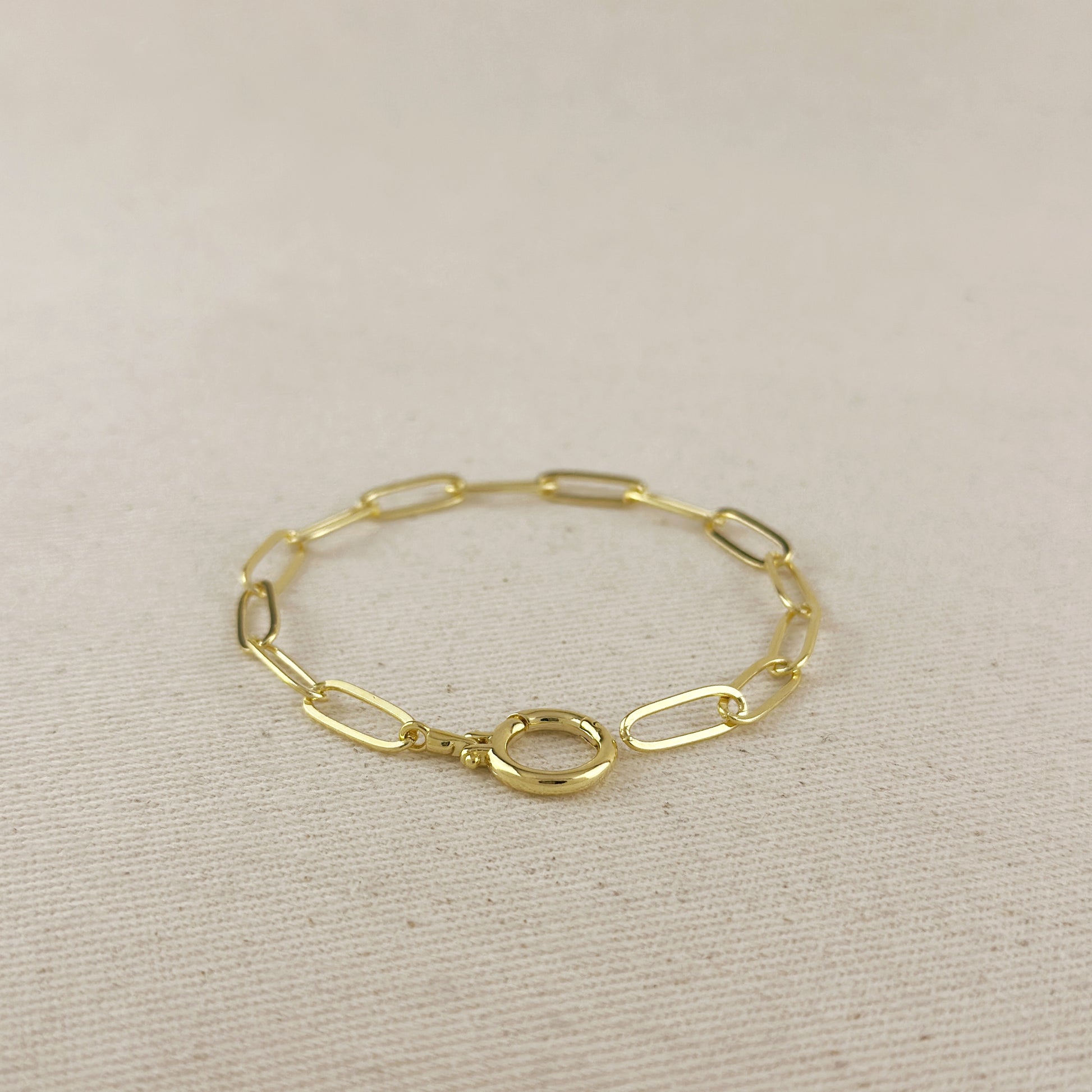 18k Gold Filled Paperclip Chain With Round Clicker Clasp Bracelet
