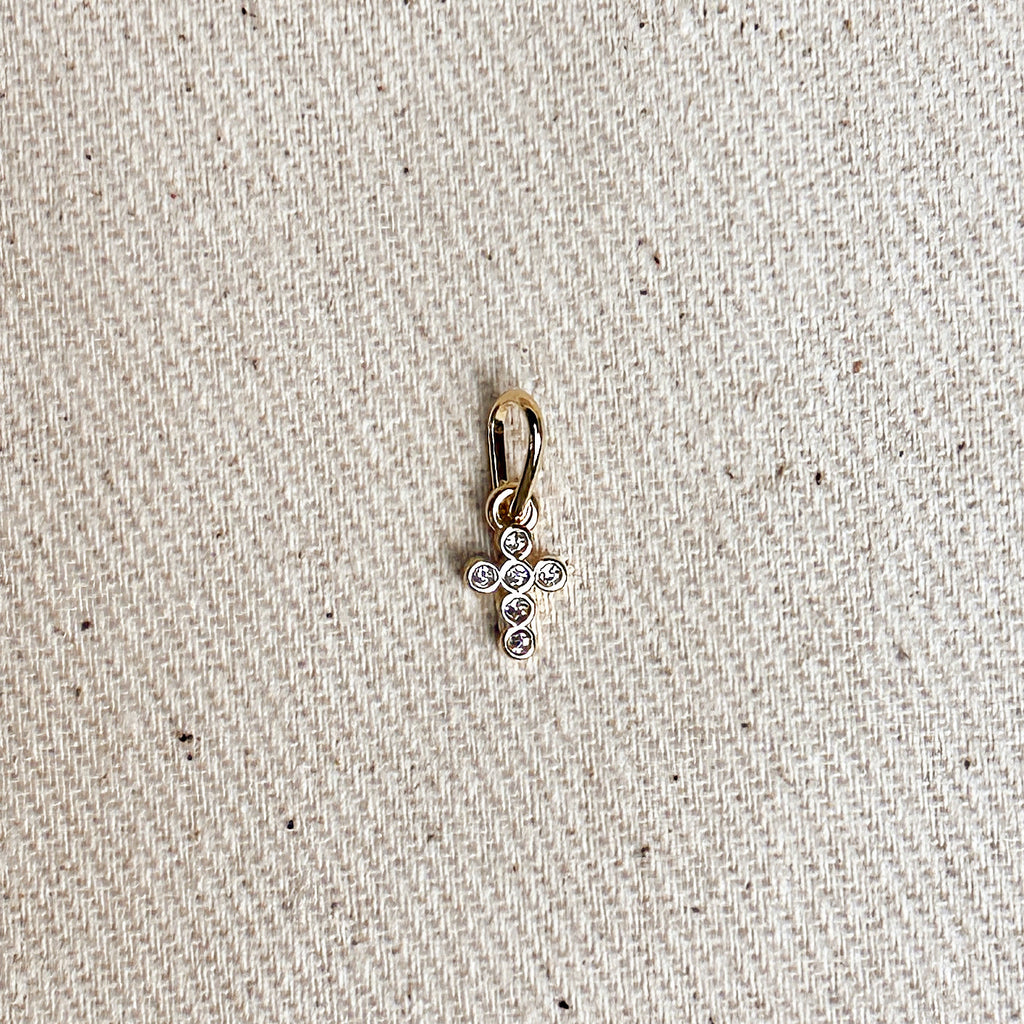 18k Gold Filled Mini Bezel CZ Cross Charm