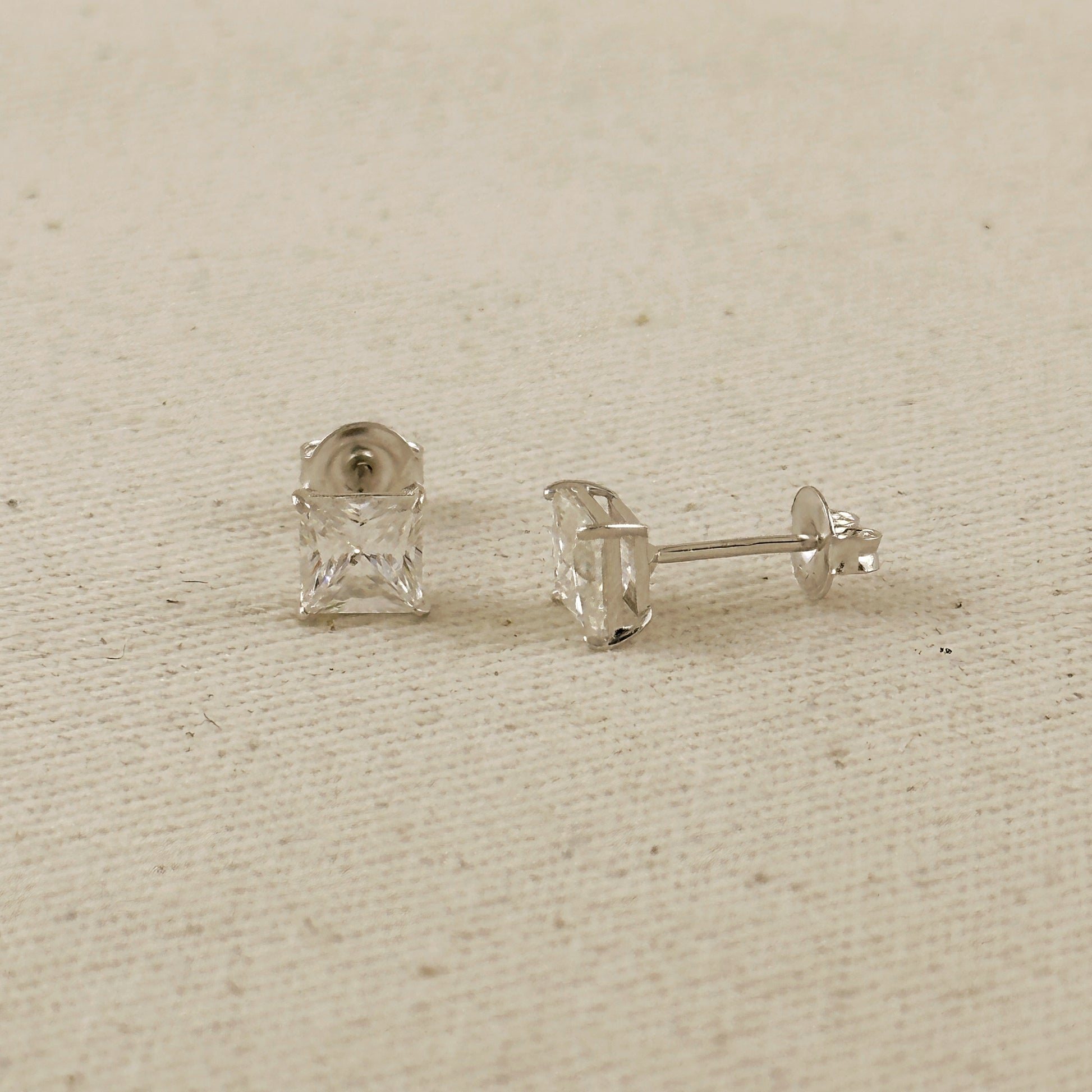 .925 Sterling Silver Rhodium Plated 6.0 mm Princess Cut Moissanite Stud
