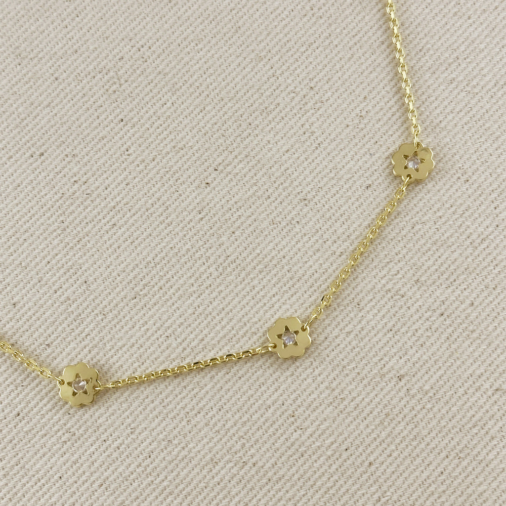 18k Gold Filled Flower CZ Necklace