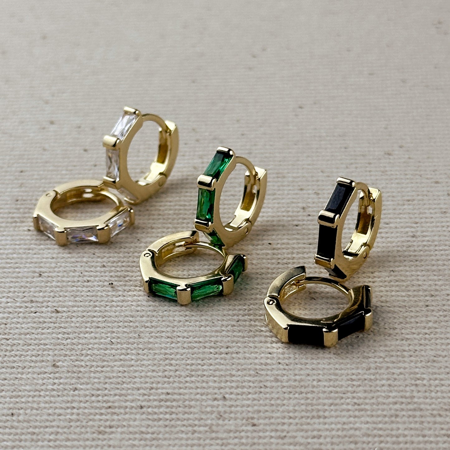 18k Gold Filled Colored Baguette CZ Clicker Hoop Earrings
