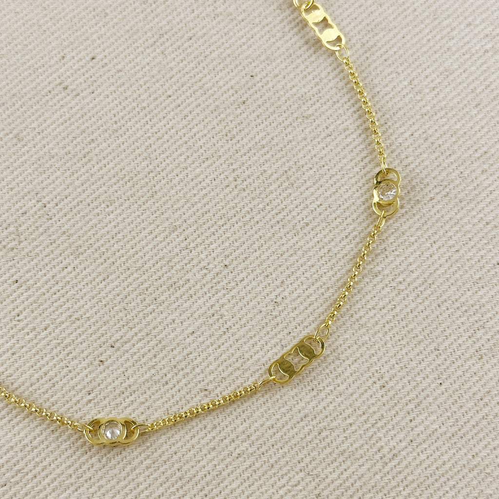 18k Gold Filled Detailed Plate & CZ Anklet