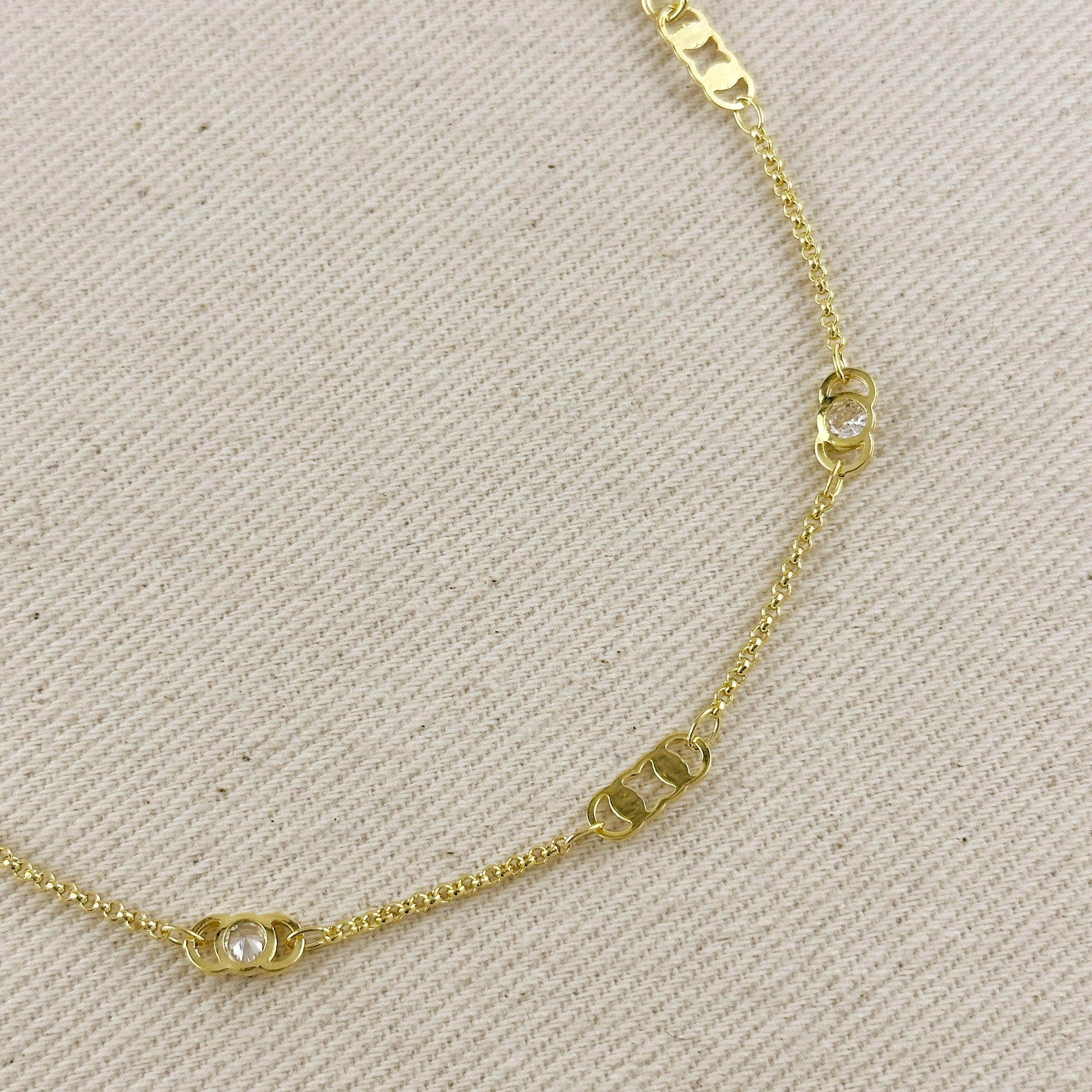 18k Gold Filled Detailed Plate & CZ Anklet