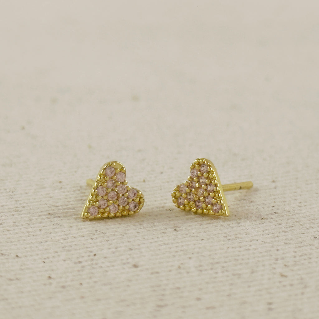 18k Gold Filled Colored CZ Heart Stud Earrings