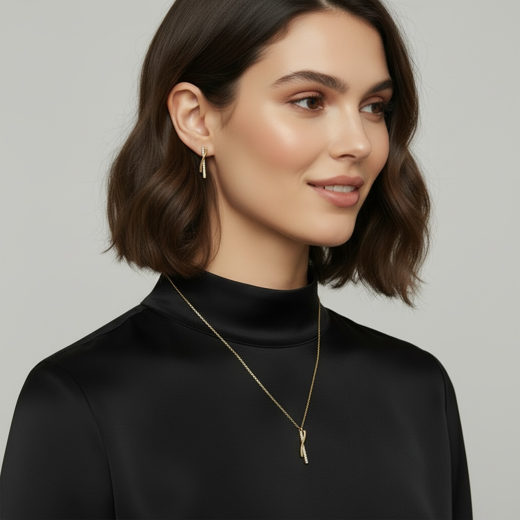 18k Gold Filled Curve Bar CZ Necklace