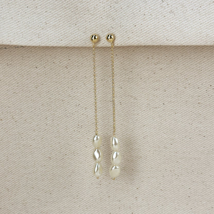 18k Gold Filled Row of Baroque Pearls Drop Earrings