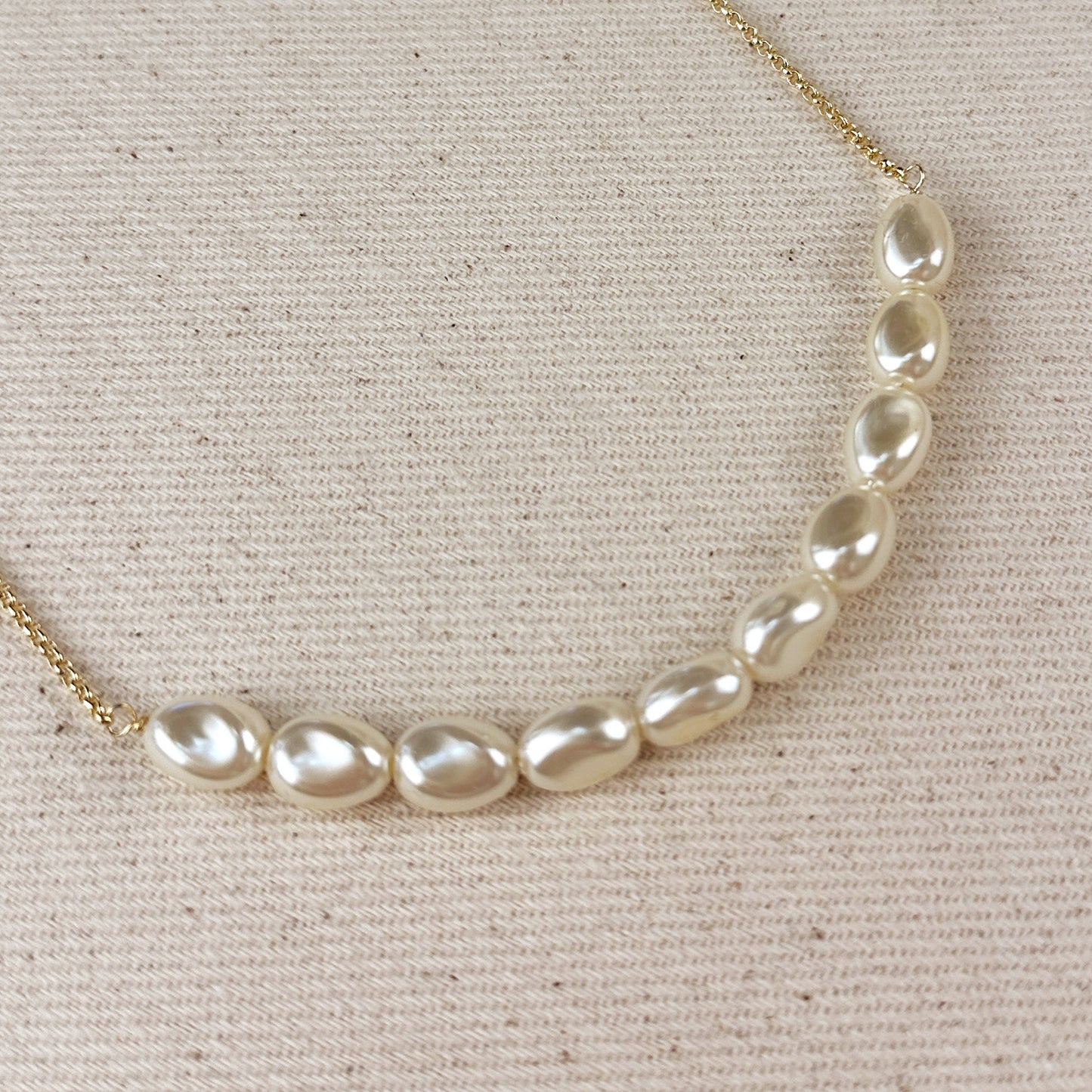 18k Gold Filled Row of  Baroque Pearls Necklace