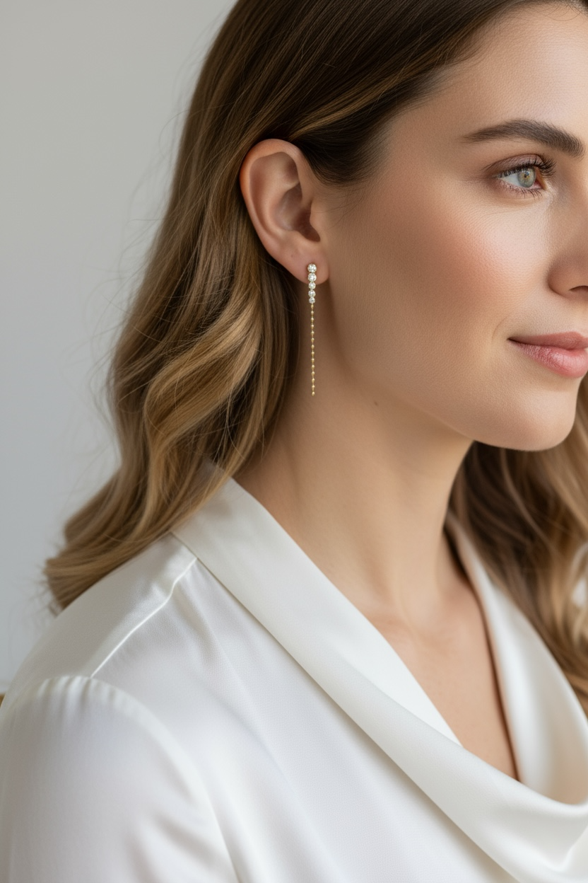 18k Gold Filled CZ And Beads Gradient Drop Earrings