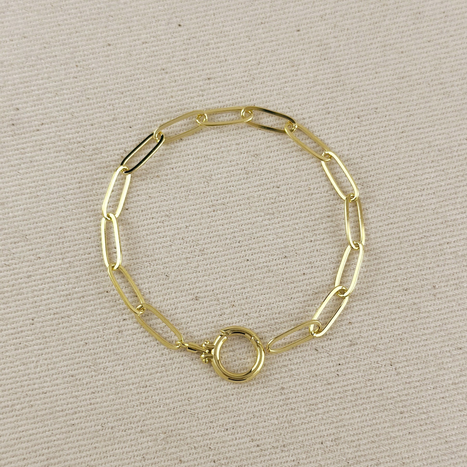18k Gold Filled Paperclip Chain With Round Clicker Clasp Bracelet