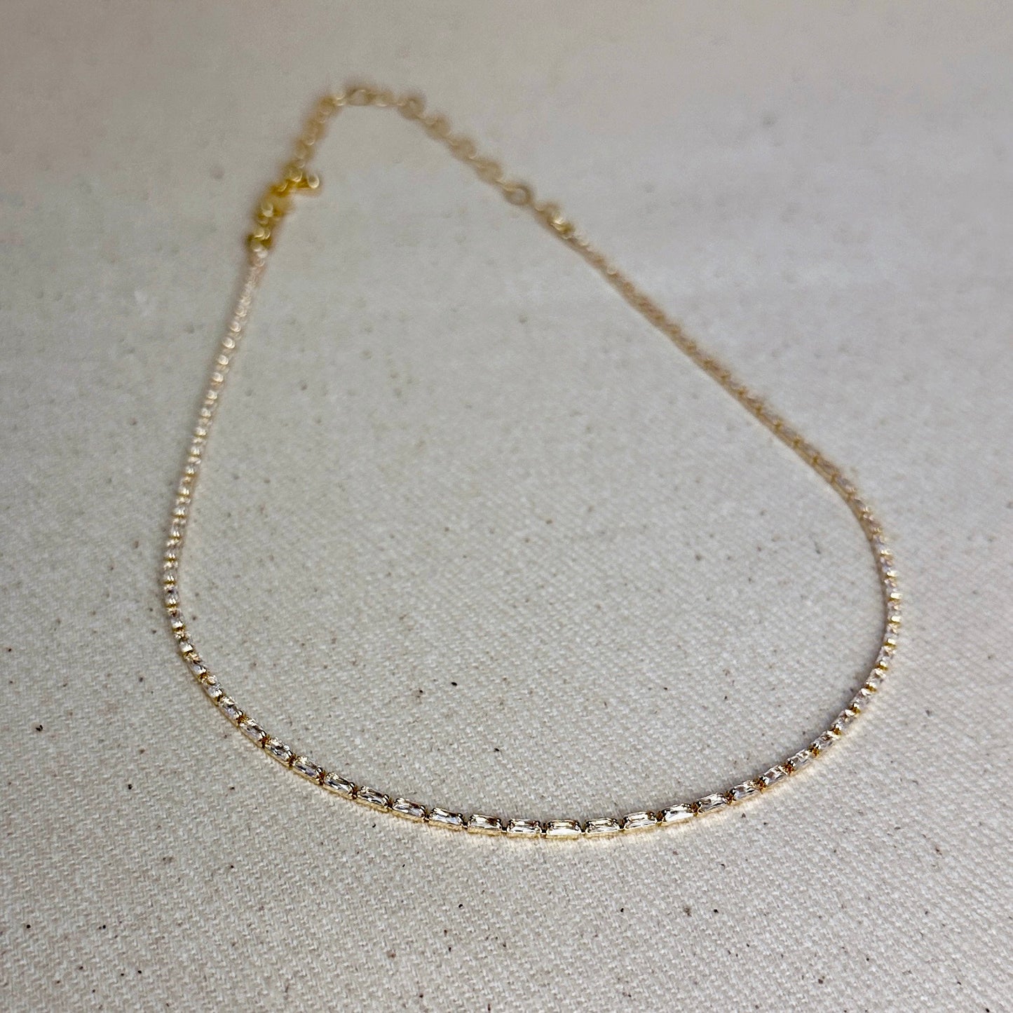 18k Gold Filled 1.5mm Baguette CZ Tennis Necklace