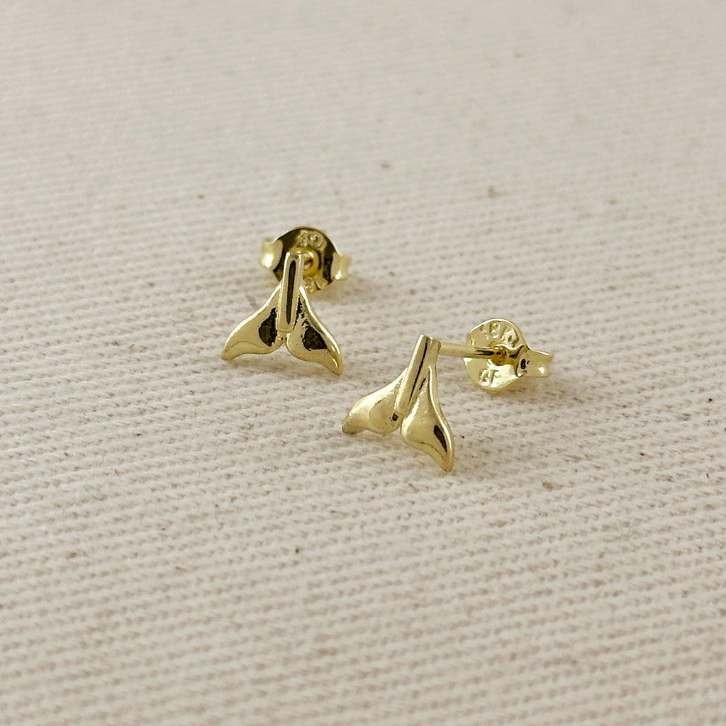 18k Gold Filled Mini Whale Tail Stud Earrings