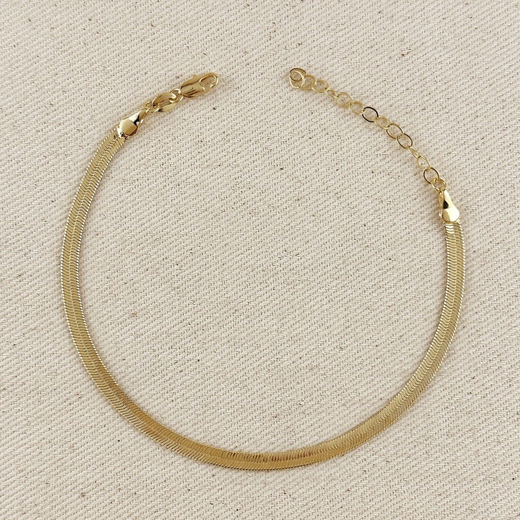 18k Gold Filled 4mm Herringbone Chain Anklet