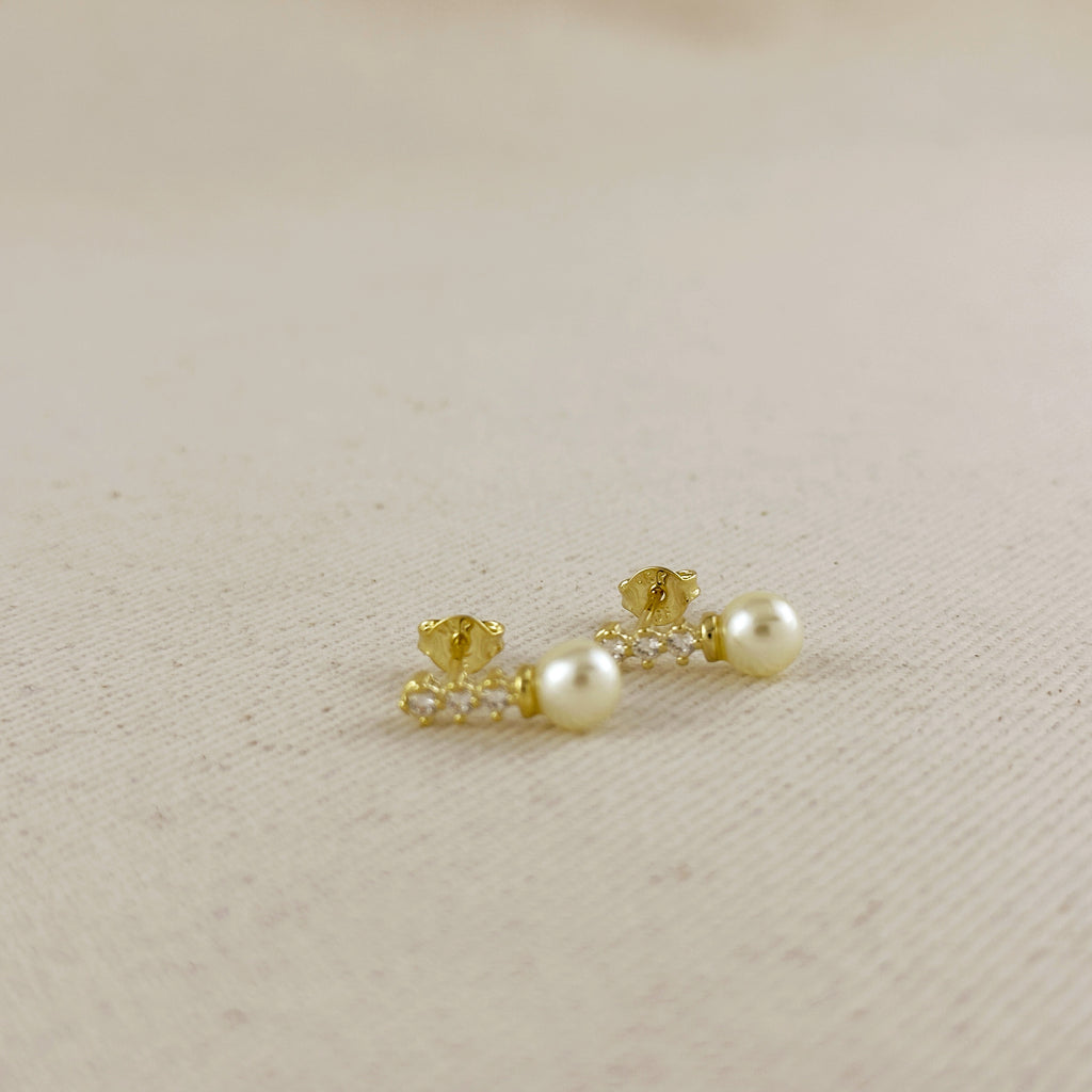 18k Gold Filled CZ & pearl Drop Stud Earrings
