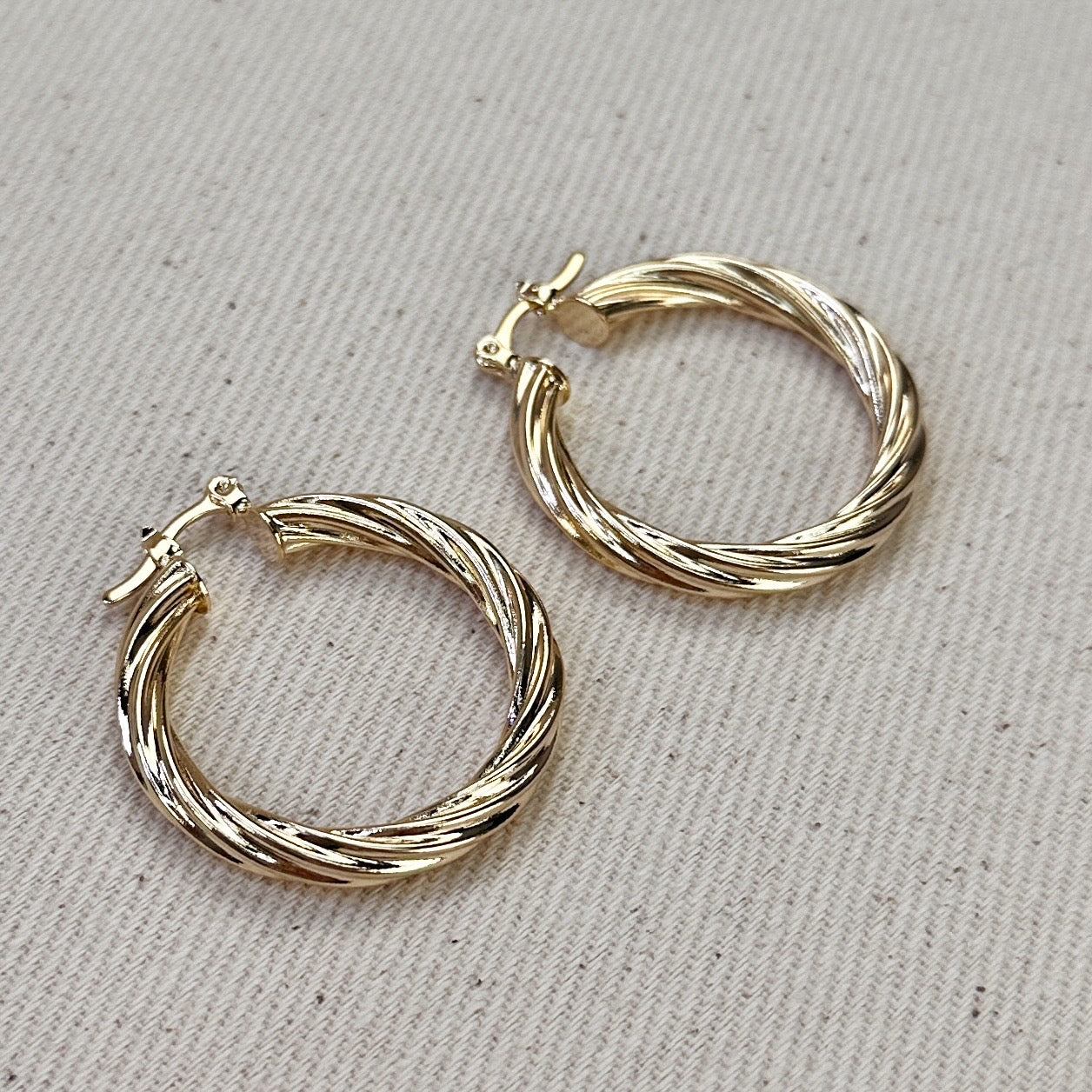 18k Gold Filled Textured Twisted Hoop Earrings