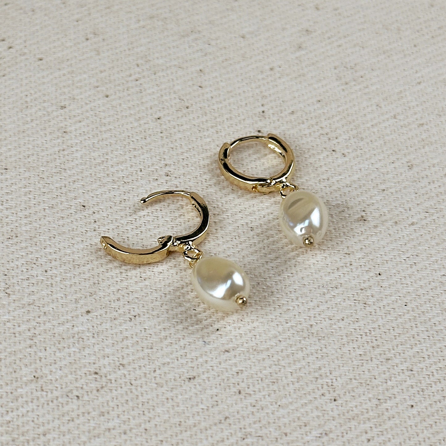 18k Gold Filled Drop Baroque Pearl Hoop Earrings