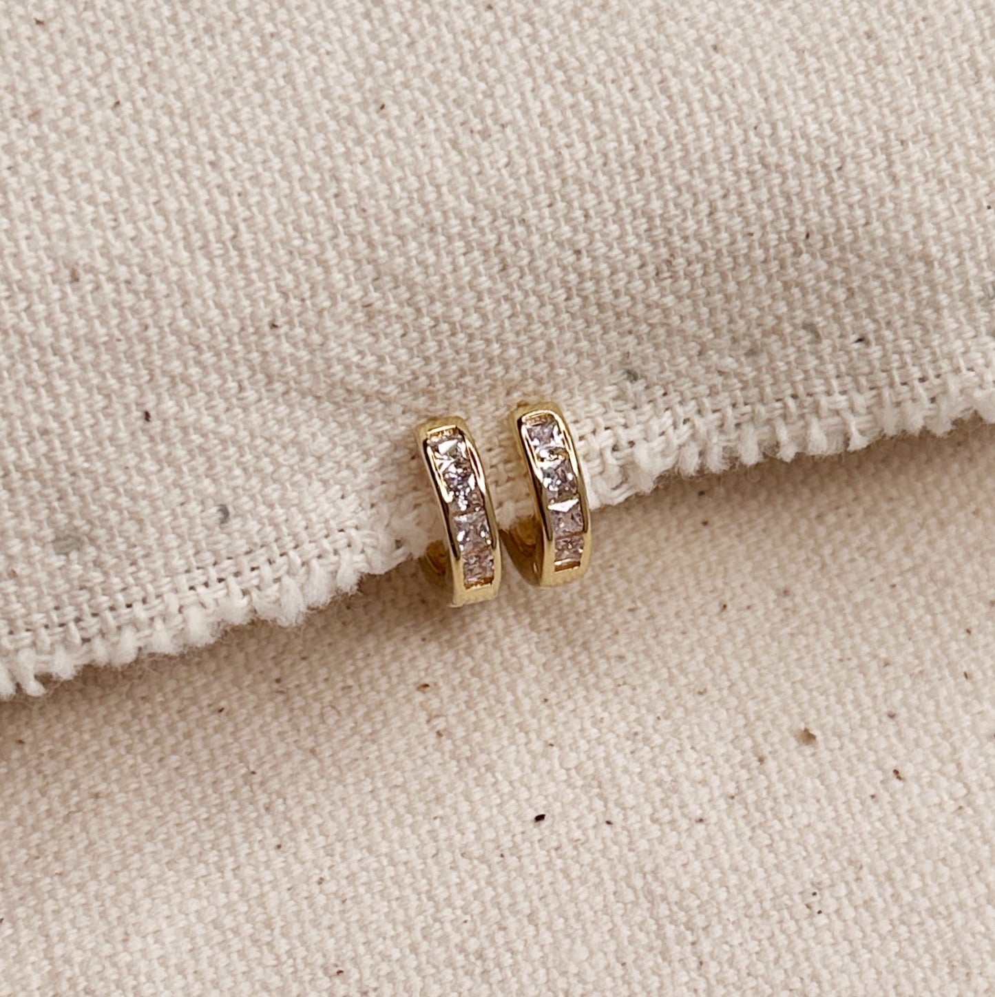 18k Gold Filled CZ Line Clicker Hoop Earrings