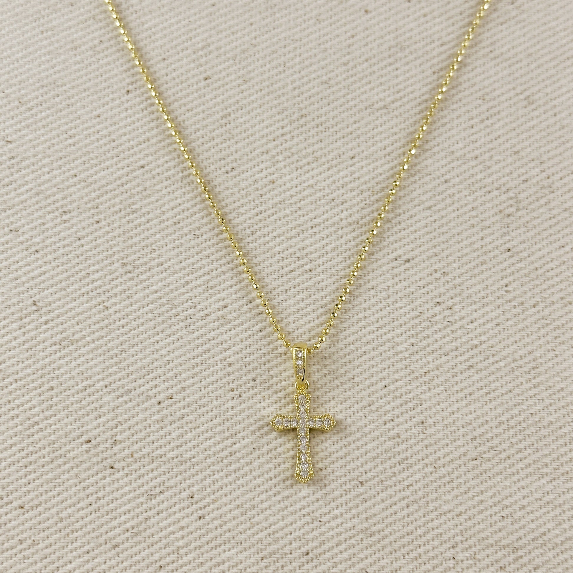 18k Gold Filled CZ Cross Necklace