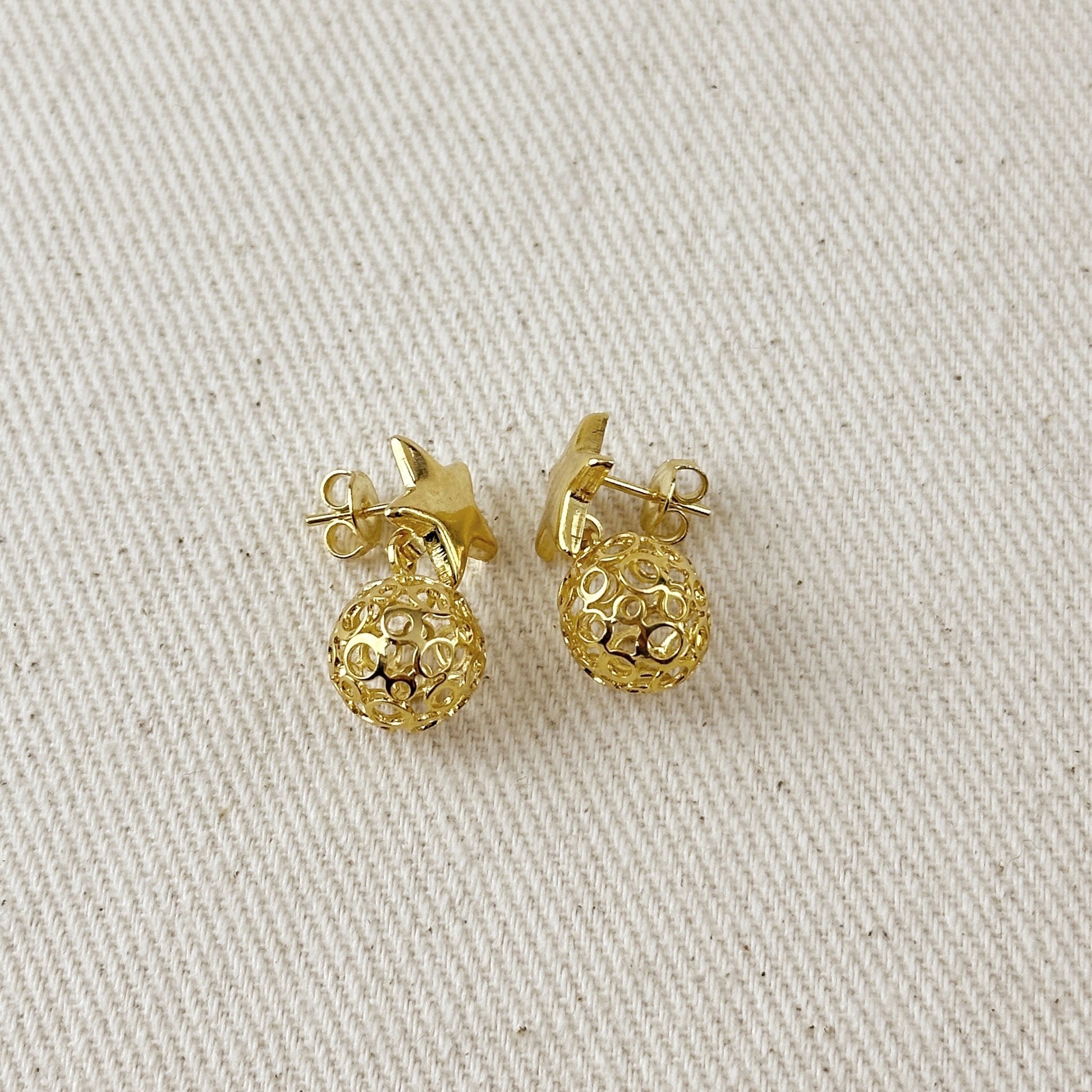 18k Gold Filled Hollow Ball & Star Dangling Earrings
