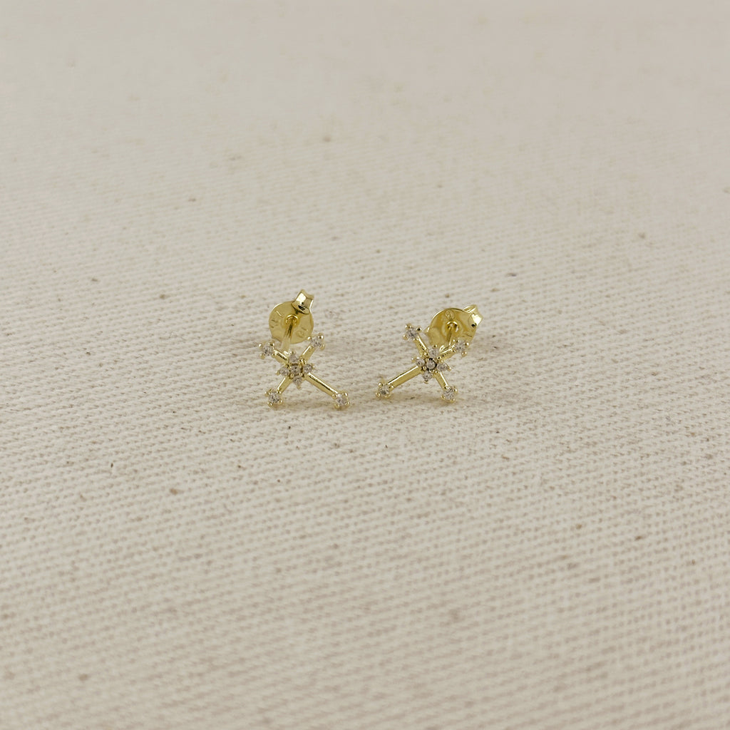 18k Gold Filled Cross CZ Stud Earrings