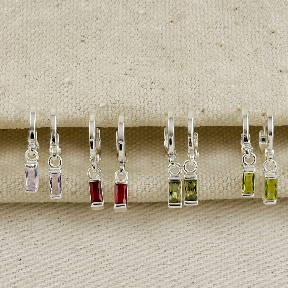 Silver Filled Baguette Birthstone Earrings