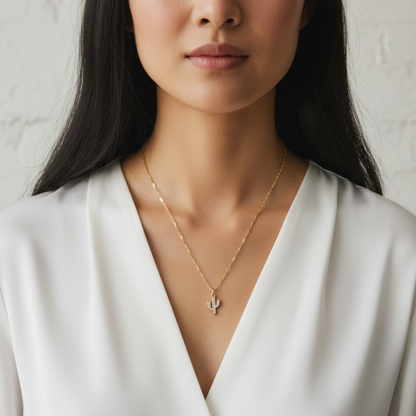 18k Gold Filled CZ Cactus Charm