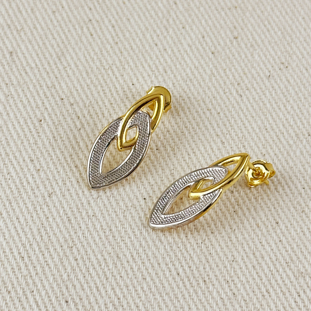 Double Elliptical Gold and Rhodium Earrings Stud