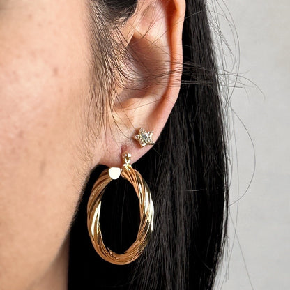 18k Gold Filled Textured Twisted Hoop Earrings