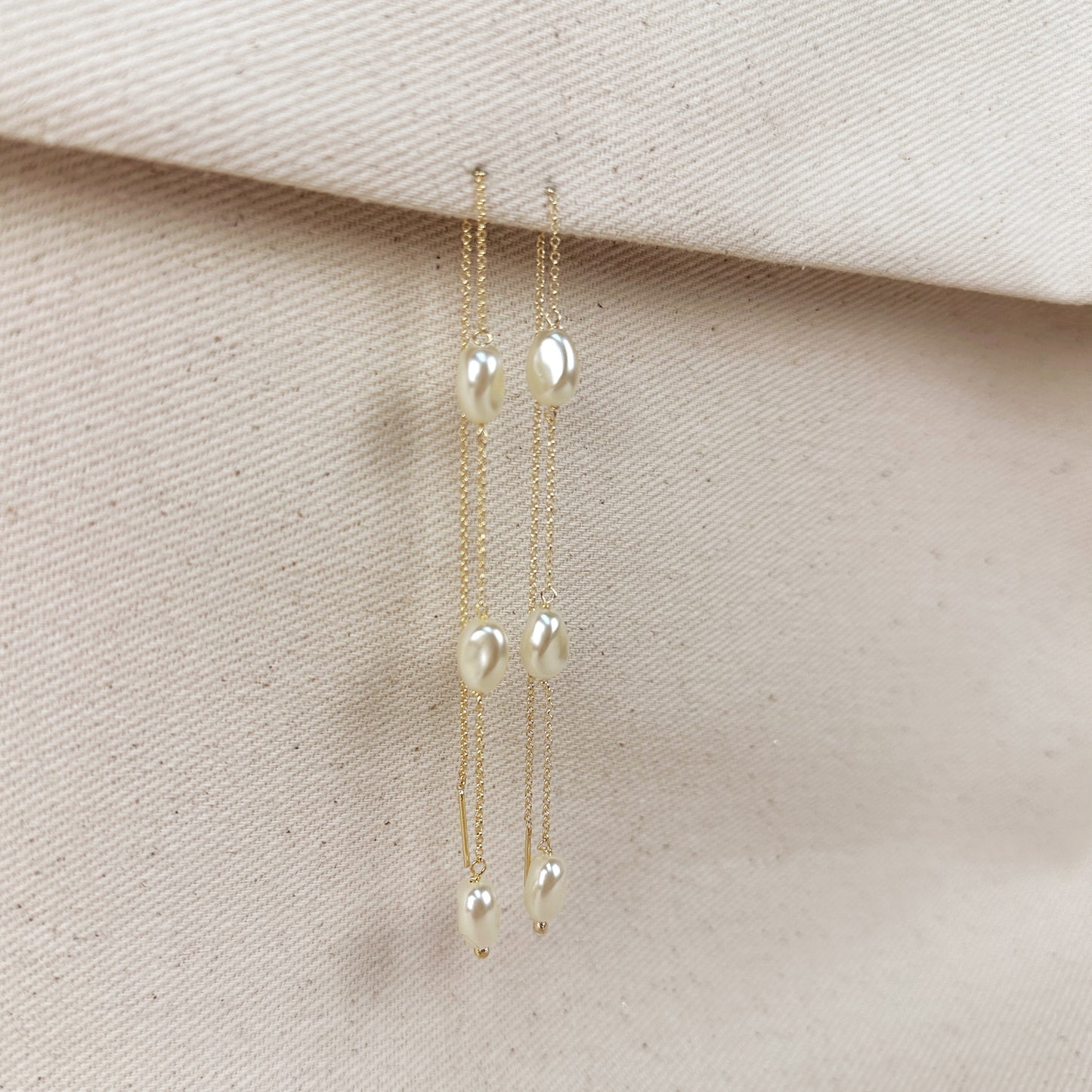 18k Gold Filled Spaced Baroque Pearls Threader Earrings